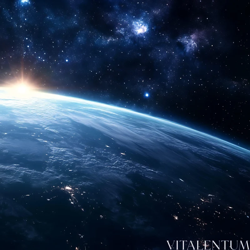 Cosmic Sunrise Over the Blue Planet