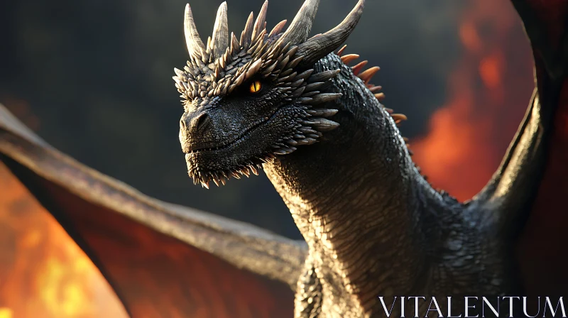 Fierce Dragon Portrait with Burning Backdrop