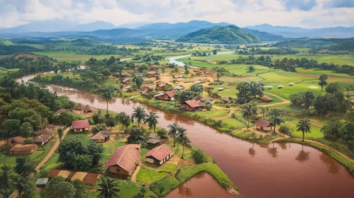 Tranquil Village Scene by the River