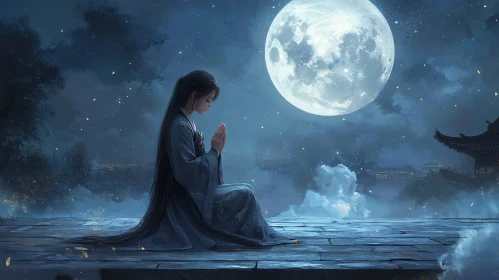 Moonlit Serenity: Woman in Quiet Reflection