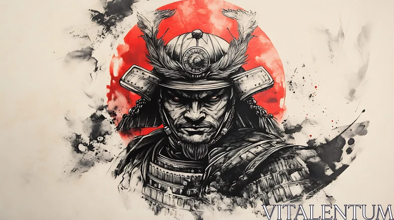 Monochrome Samurai with Red Sun