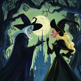 Enchanting Witches Meeting Under Moonlight