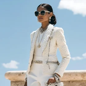 Luxurious White Outfit with Chic Accessories