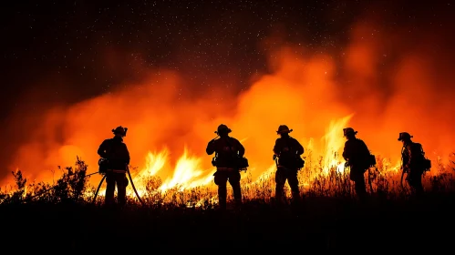 Nighttime Wildfire with Firefighters