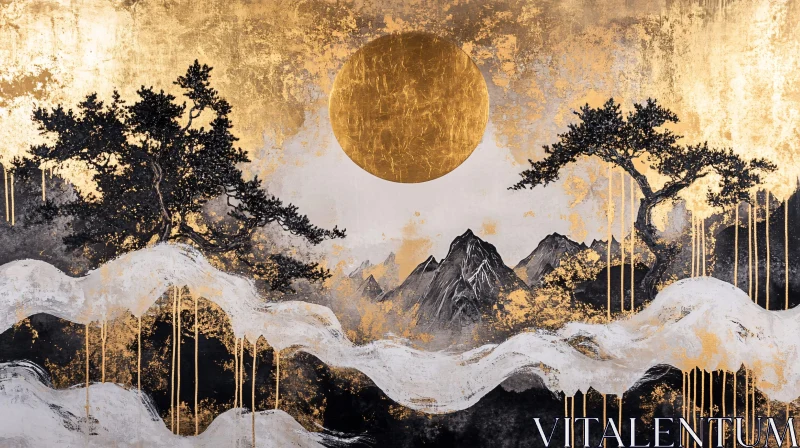 Serene Mountain Landscape with Golden Sun