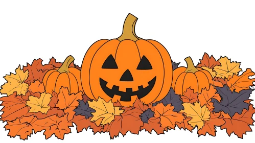 Autumnal Pumpkins in a Bed of Leaves