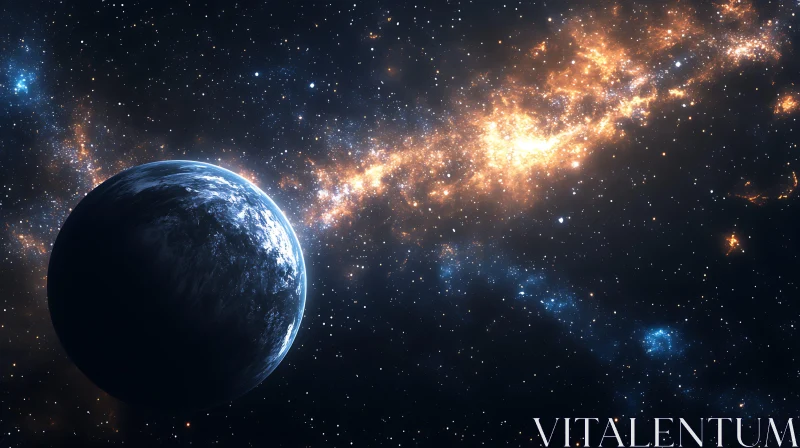 Planet in Starry Galaxy