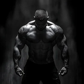Monochrome Man Portrait with Defined Muscles