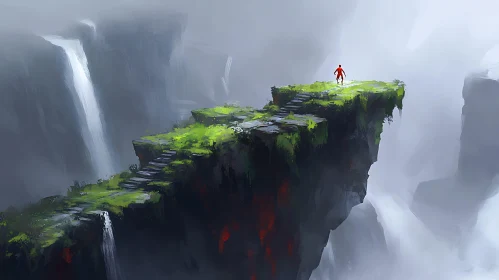 Red Figure at Waterfalls Edge