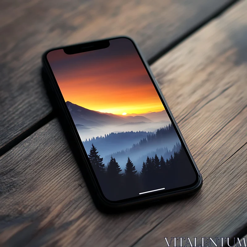 Sunset Over Mountains on Phone Display