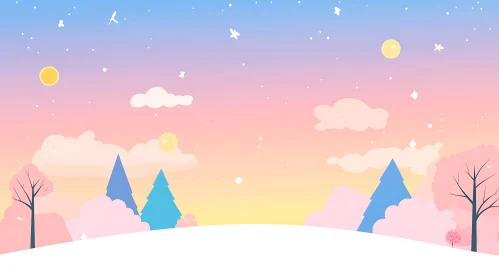 Pastel Winter Dreamscape Illustration
