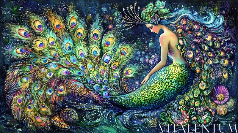 Enchanting Mermaid with Peacock Feathers