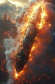 Inferno's Fall: Futuristic City Ablaze