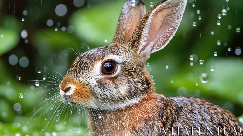 Wet Rabbit with Raindrops