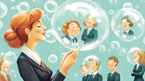 Cartoon Business People in Bubbles