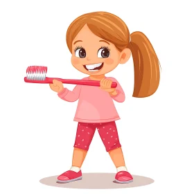 Cartoon Girl with Toothbrush