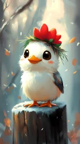 Charming Bird on Snowy Stump