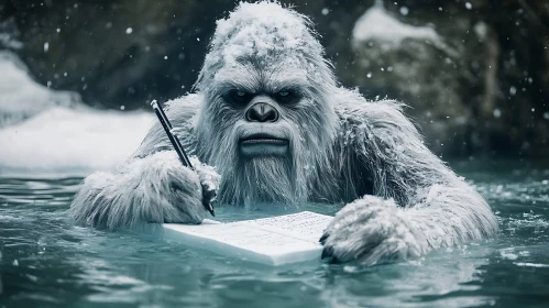 Snow Creature Writing in Water