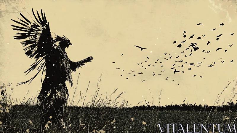 Birdman's Silhouette with Flying Birds