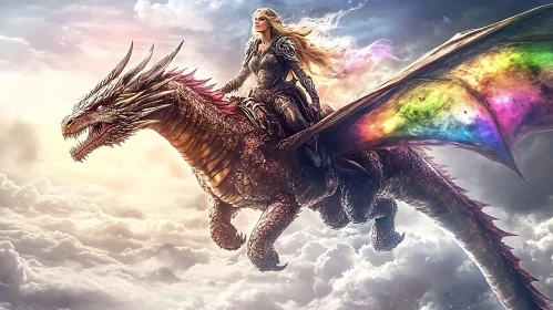 Fantasy Dragon Rider in the Sky