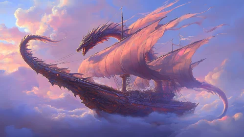 Fantasy Dragon Ship in the Clouds
