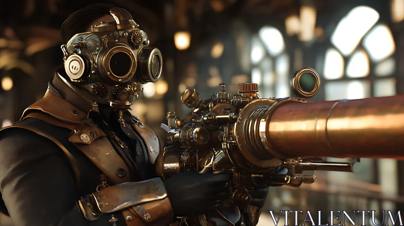 Goggled Figure with Intricate Weapon AI Image