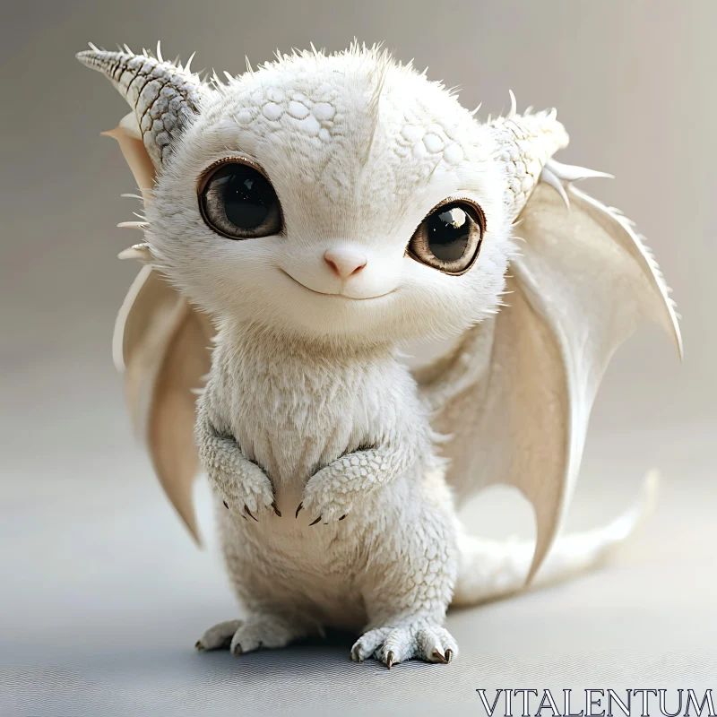 Fluffy White Dragon with Big Eyes
