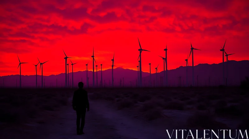 Sunset Walk Among Wind Turbines