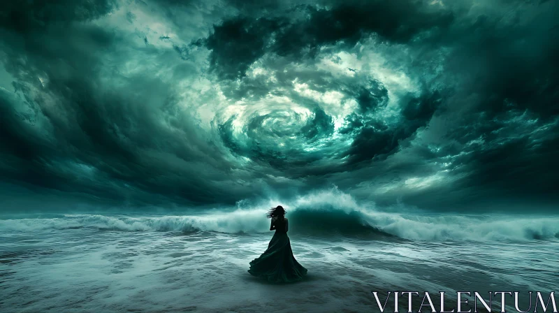 Silhouette at the Stormy Ocean