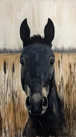 Black Horse in Grassy Landscape