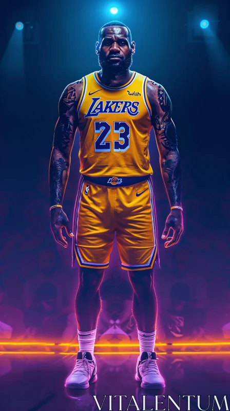AI ART LeBron James Under Spotlight in Lakers Jersey