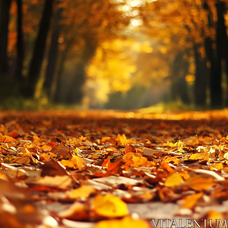 Autumnal Forest Path with Fallen Leaves