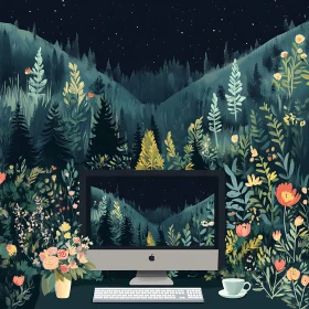 Natural Night Forest Meets Digital Screen