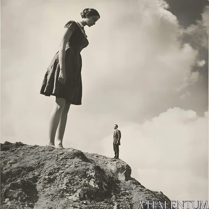 Monumental Gaze: Woman Overlooking Man