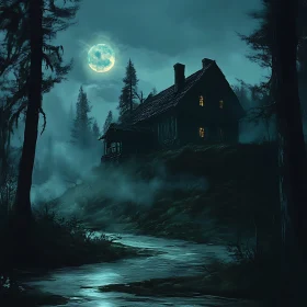 Moonlit House by the River