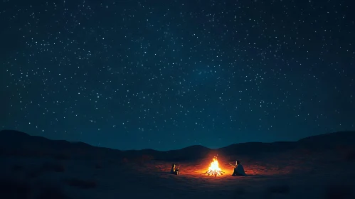 Night Campfire with People