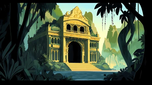 Golden Building in Jungle Illustration