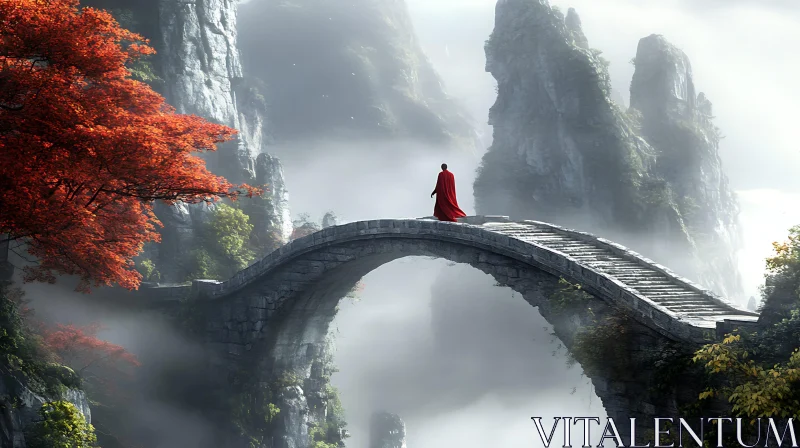 Red Cloak on Ancient Bridge