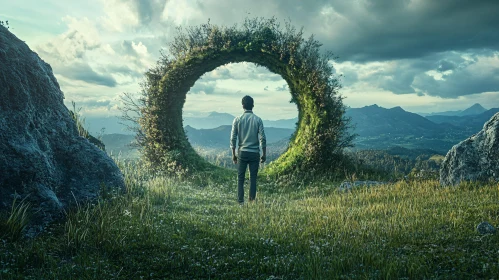 Contemplative Man at Nature's Gate