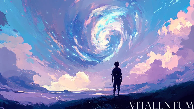 Contemplation Under a Swirling Sky