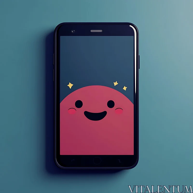 Pink Smiley Face on Phone Screen AI Image