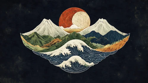 Dual Sun Mountain Wave Art