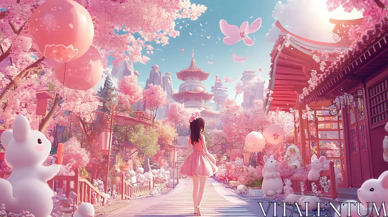 Anime Girl in Pink Blossom Paradise