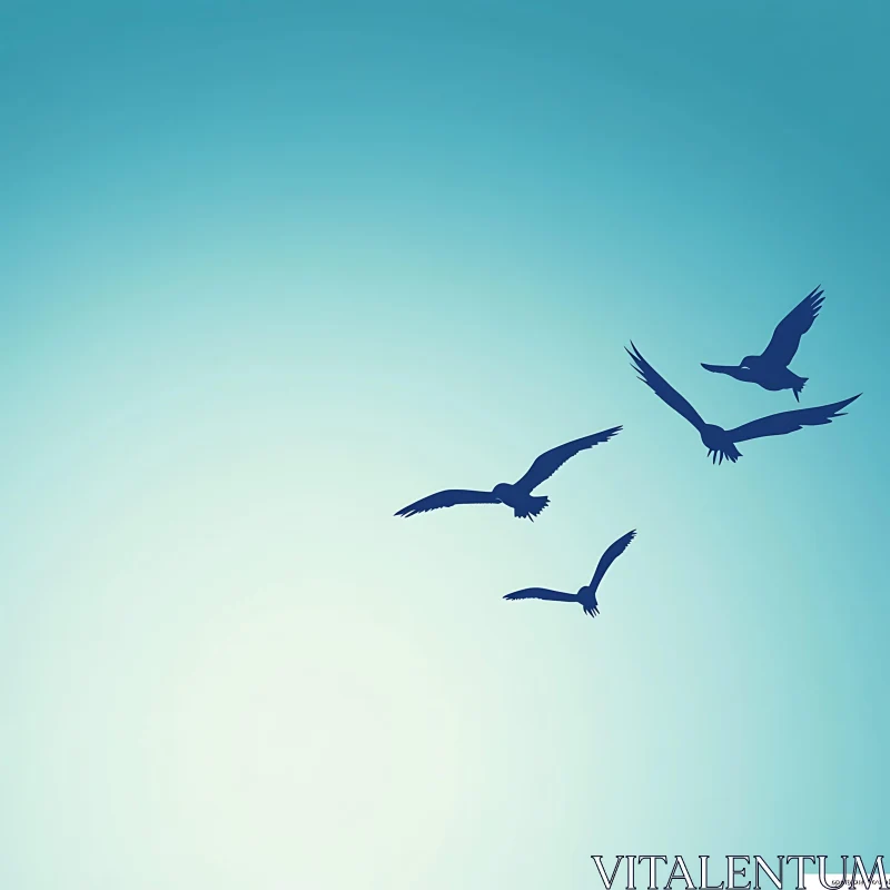 Silhouetted Birds Flying in Serene Sky