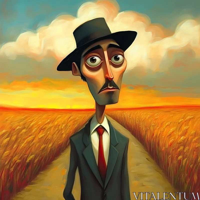 Cartoon Man In Field Painting