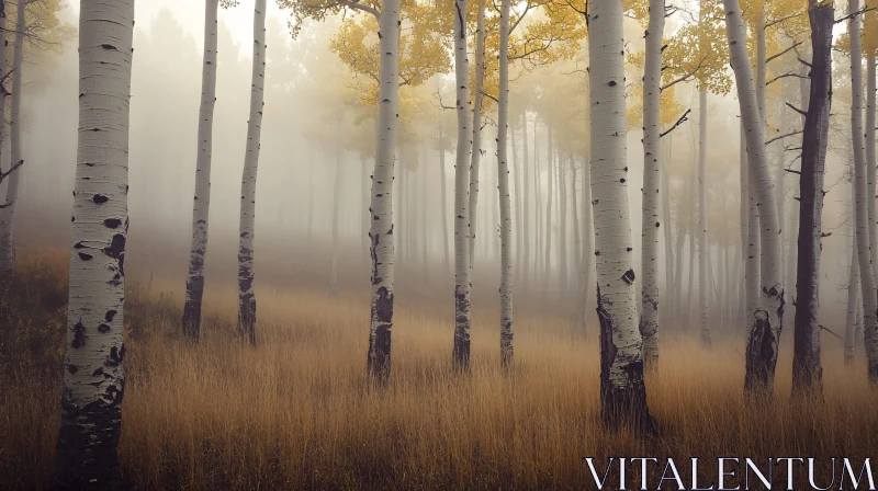 Misty Birch Forest in Autumn