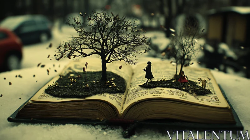 Miniature Winter Scene on Open Book Art