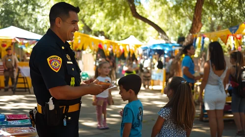 Police Officer and Children at Fair
