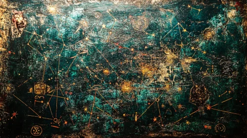 Abstract Constellations in Teal and Gold