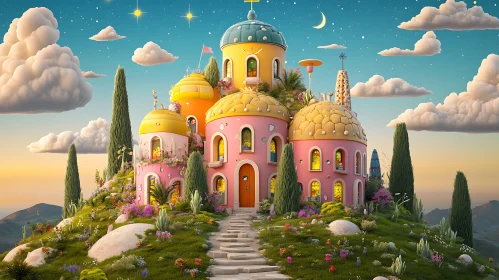 Colorful Fantasy Buildings on Hillside